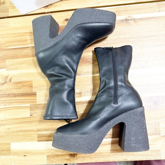 Stella McCartney Skyla Stretch Chunky Ankle Vegan Leather Platform Black Boots - Picture 6 of 11